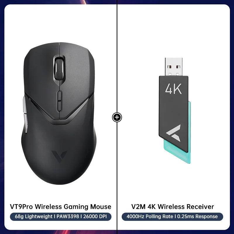 VT9PRO PAW3398 Wireless Gaming Mouse 68G Wired Programmable Ergonomic Mice 26000DPI Type C Rechargeable Pc Gamer Accessory