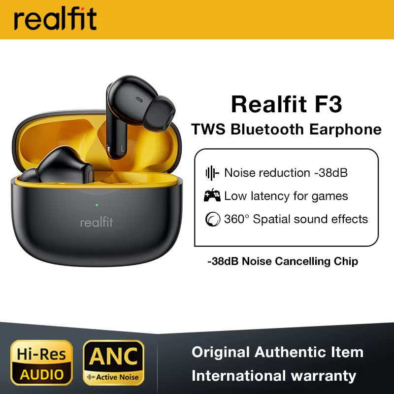F3 ANC Active Noice Cancellation Bluetooth Earphones ENC Call HIFI Stereo Superb Bass Wireless Earbuds Sport Gaming