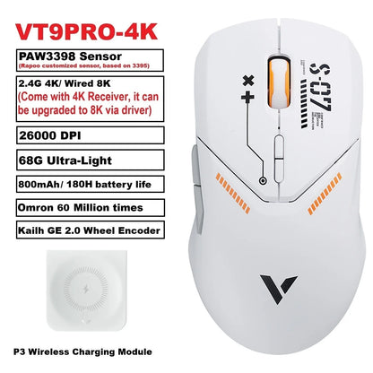 VT9PRO PAW3398 Wireless Gaming Mouse 68G Wired Programmable Ergonomic Mice 26000DPI Type C Rechargeable Pc Gamer Accessory
