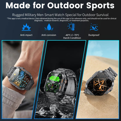 Outdoor Sports Fitness Smartwatch for Men 1.96 Inch Screen Bluetooth Calling Waterproof Watches Blood Oxygen Reloj Hombre